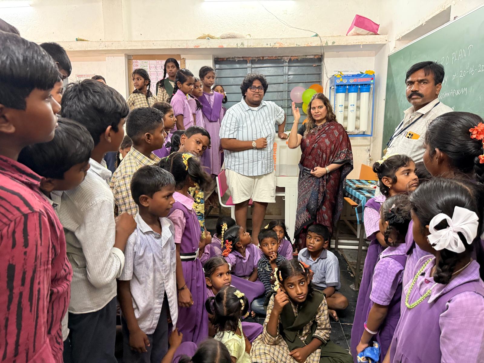 Nigama Foundation water filtration plant installation at a government school