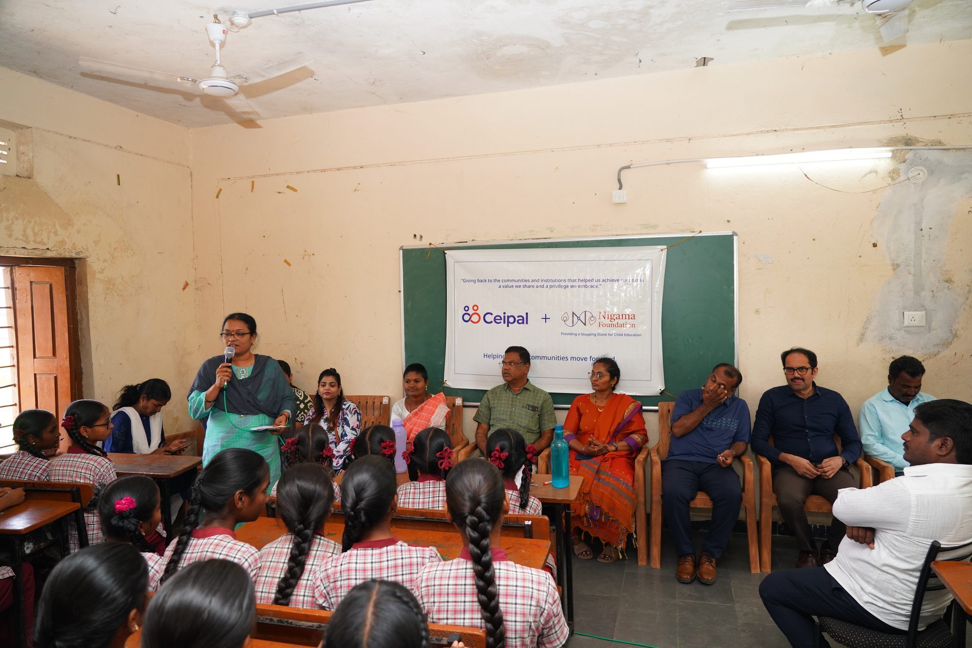 Ceipal and Nigama Foundation education session with girl students — Hyderabad, March 2026
