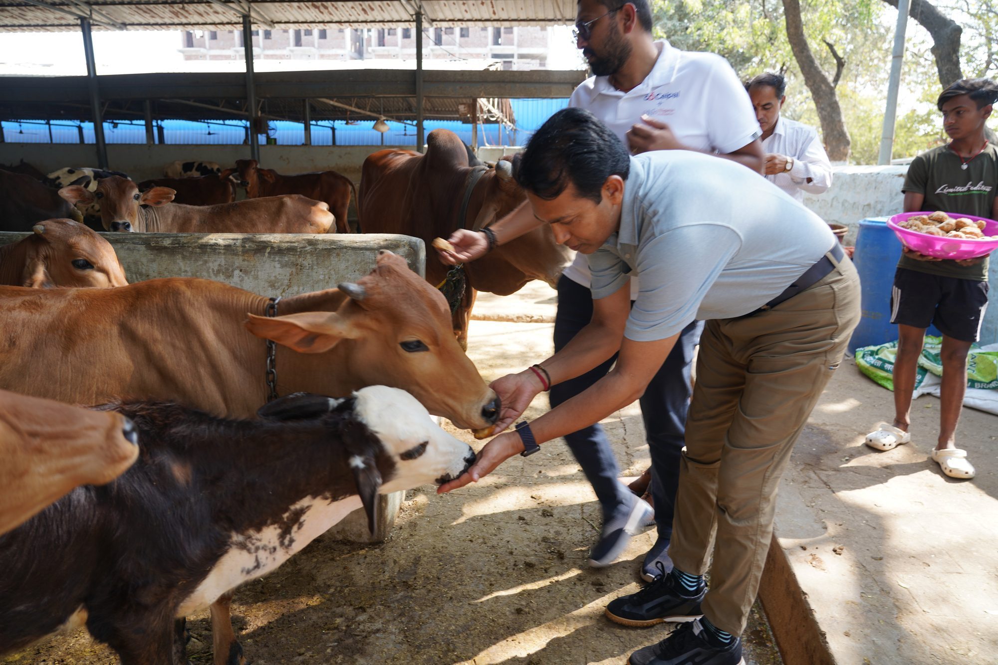 Sameer Penakalapati at Pashu Mandap Goshala community visit — Hyderabad, February 2025